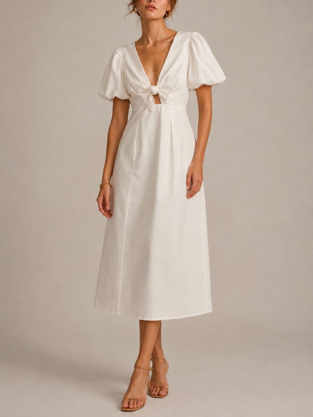 J. Crew Collection Cut Out Puff Sleeve Cotton Midi Dress 12 Ivory Elevated $328